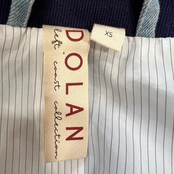 Dolan Denim Varsity Bomber DenimJacket Ruched Sleeve Cotton Vintagecore XS - Picture 7 of 10